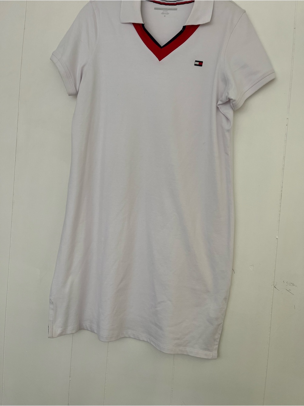 Tommy Hilfiger Sport White Polo Dress with Red and Navy V-Neck Trim Size Medium - Picture 3 of 12